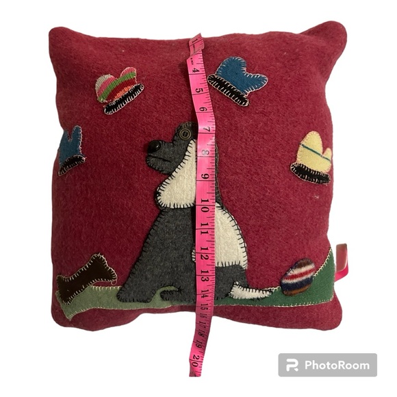 Wool Hand Enbroidered Throw Pillows - dog and apple orchard - Picture 4 of 11